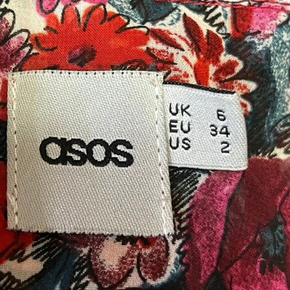 Asos Red Black Floral Print V-Neck 3/4 Sleeve Career Office Shirt Blouse Top 2 - Picture 4 of 5